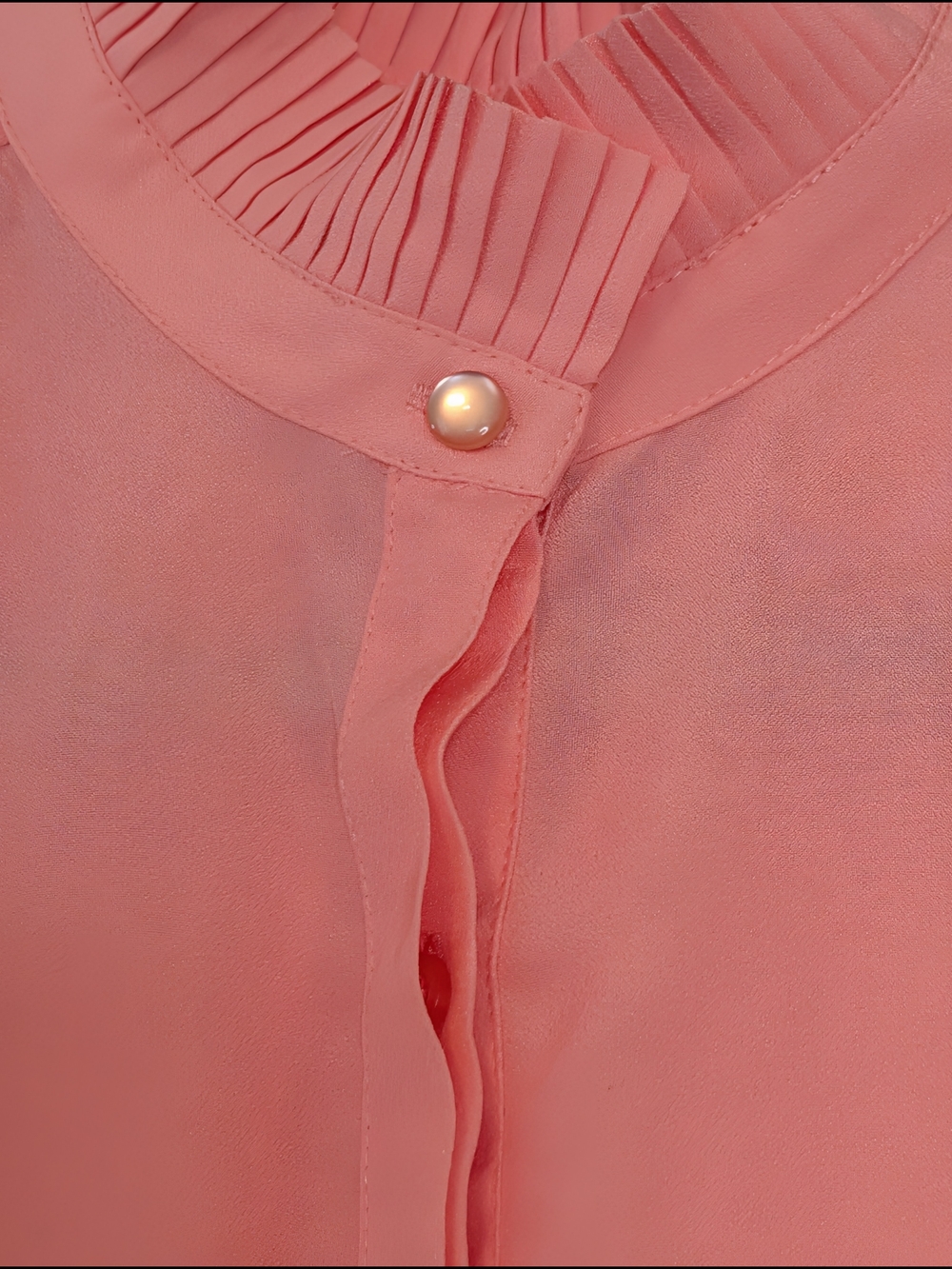 J Crew Peach Pink Ruffled Mock Neck Collar Sleeveless Shirt - Picture 3 of 13